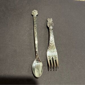 2 Pc Baby Set Reed & Barton SILVER SAFARI I Kids Silverplate Flatware Spoon Fork